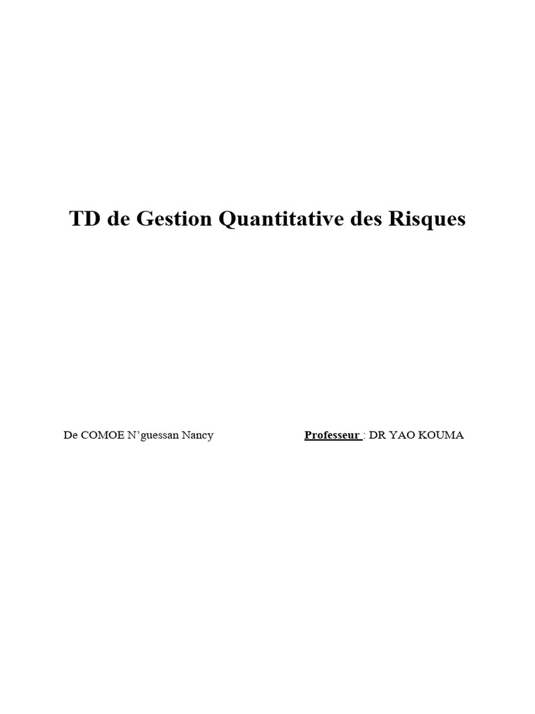 TD sur la Gestion Quantitative des Risques | PDF | Risque | Gestion des ...