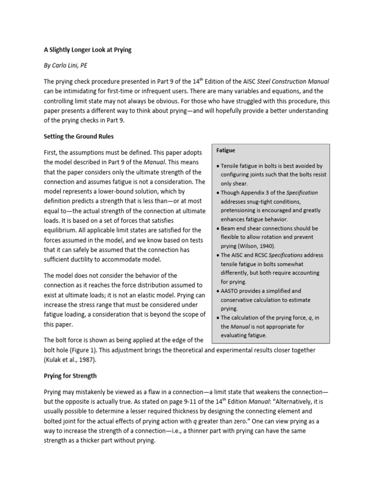 AISC Prying - July-2016 | PDF | Bending | Strength Of Materials