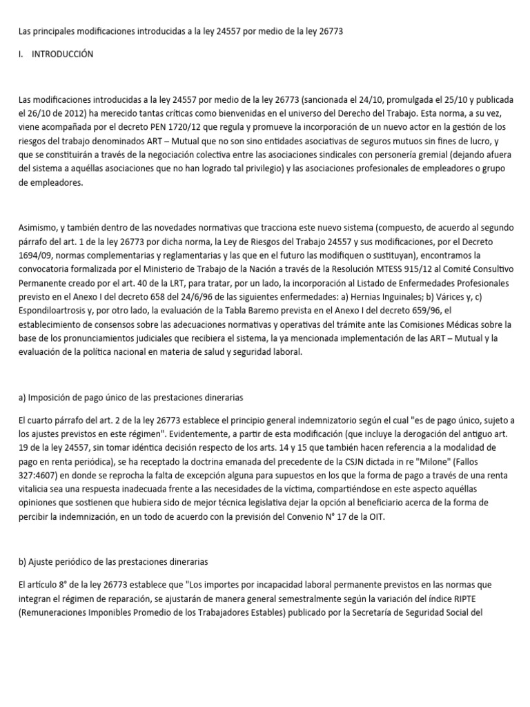 Modificaciones Ley 24557 por Ley 26773 | PDF | Daños y perjuicios ...