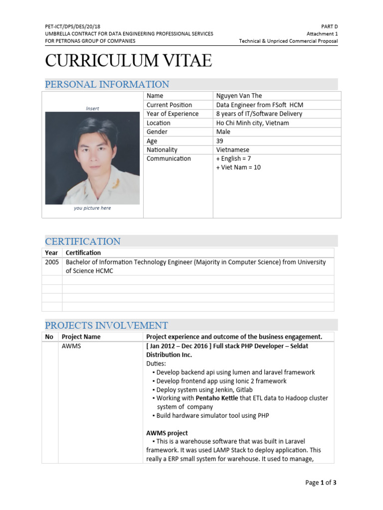 Data Engineer CV for Petronas Proposal | PDF | Amazon Web Services ...