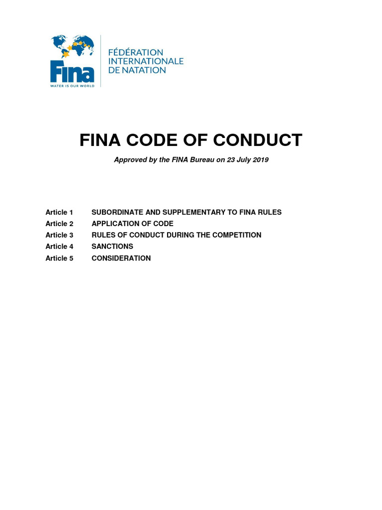 FINA Code of Conduct | PDF | Government | Justice