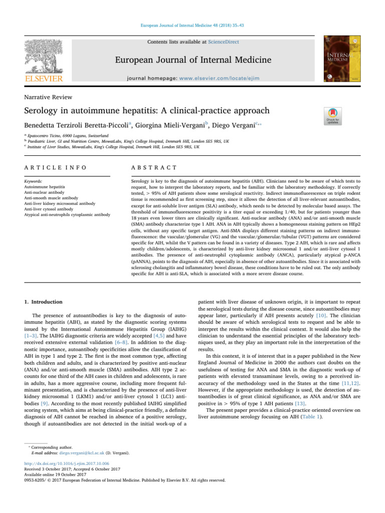 Serology in Autoimmune Hepatiti a Clinicalpractice Approach PDF