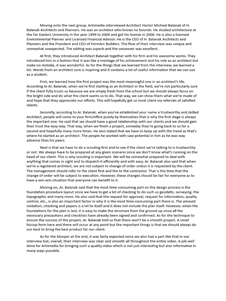 Group 2 interview analysis pdf architect