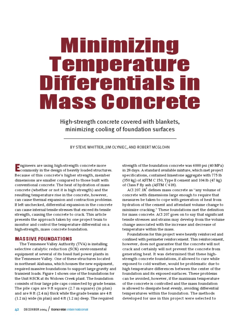 Controlling Temperature in Mass Concrete | PDF | Concrete | Deep Foundation