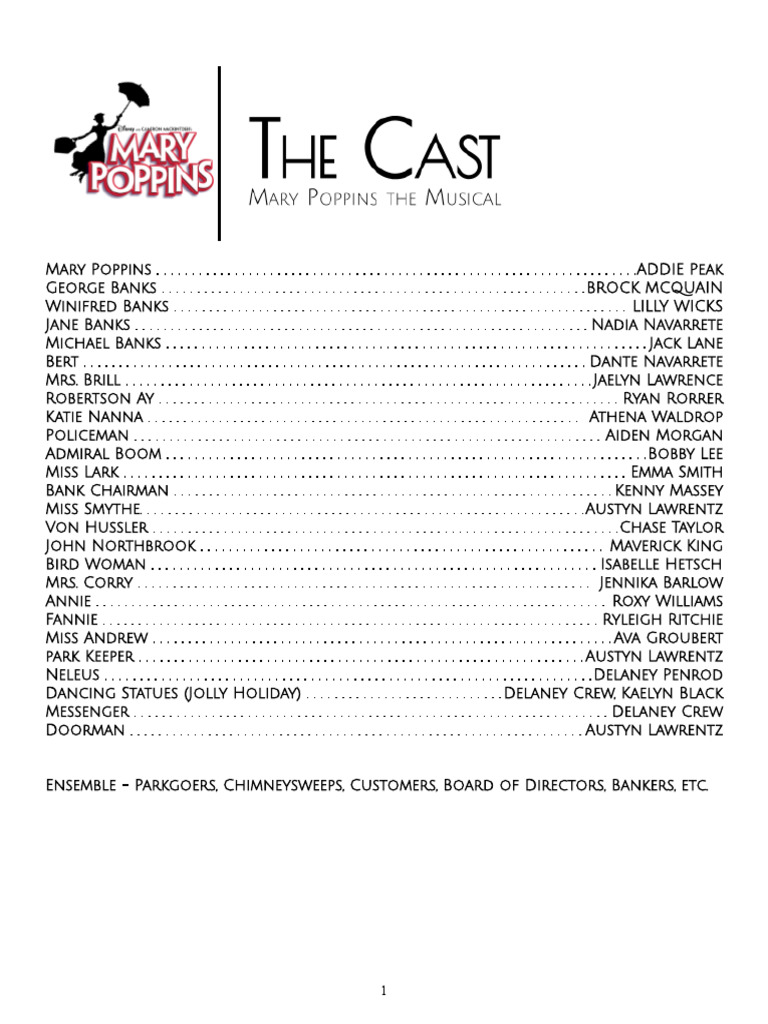 Cast list mary poppins 2024 pdf home garden
