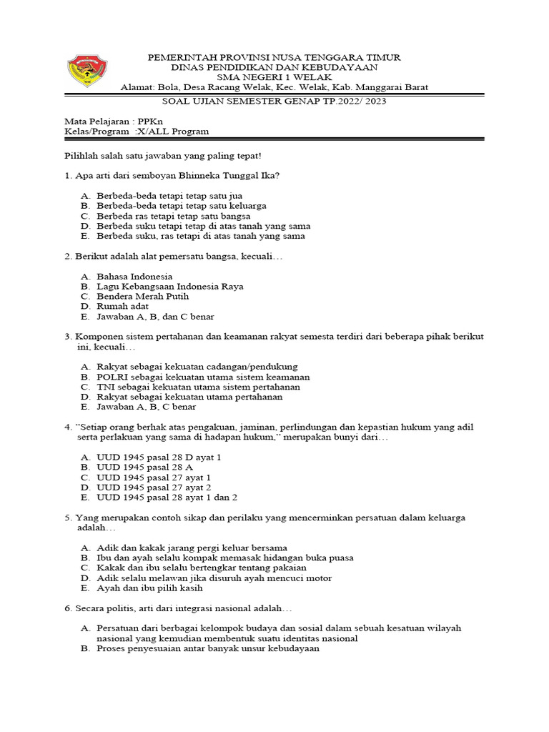 Mempersiapkan Diri Menghadapi Ujian Akhir Semester: Contoh Soal UAS PPKn Kelas 8 Semester 1 (Kurikulum KTSP)