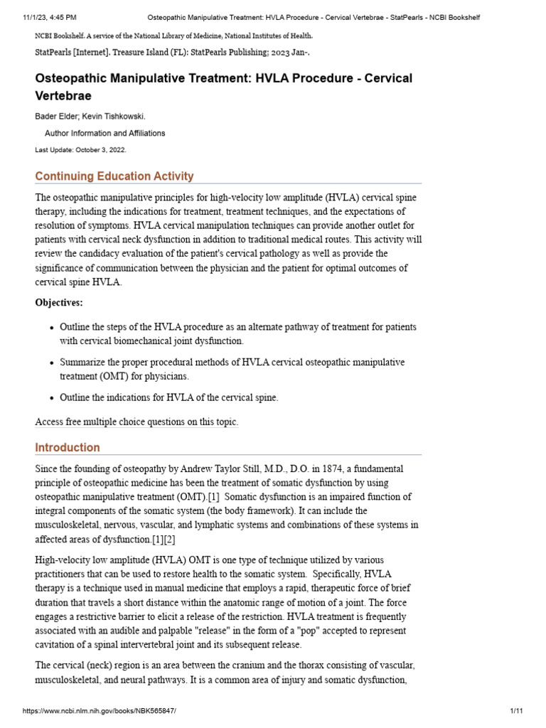 14 Osteopathic Manipulative Treatment HVLA Procedure Cervical