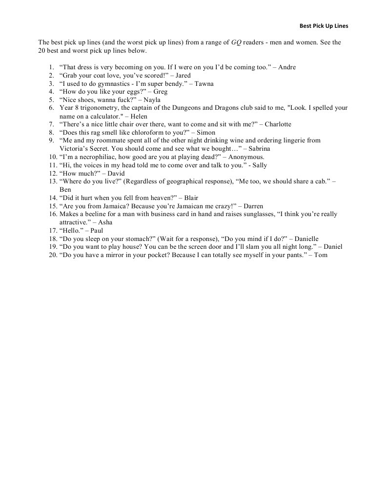 Best Pick Up Lines | PDF