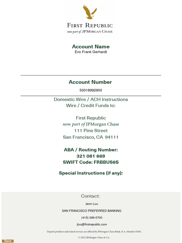 Domestic Wire Transfer Instructions | PDF