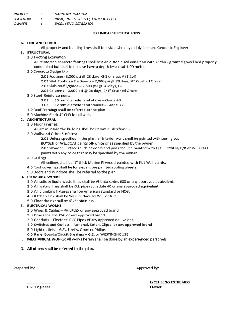 TECHNICAL SPECIFICATION SAMPLE FOR BUILDING PERMIT visual data 2