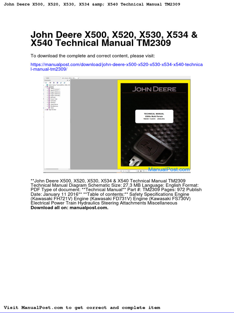 John Deere X500 X520 X530 X534 X540 Technical Manual Tm2309 Pdf