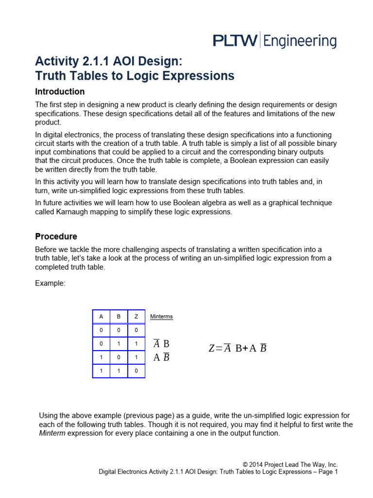 AOI Design: Truth Tables & Logic Expressions | PDF | Logic Gate ...