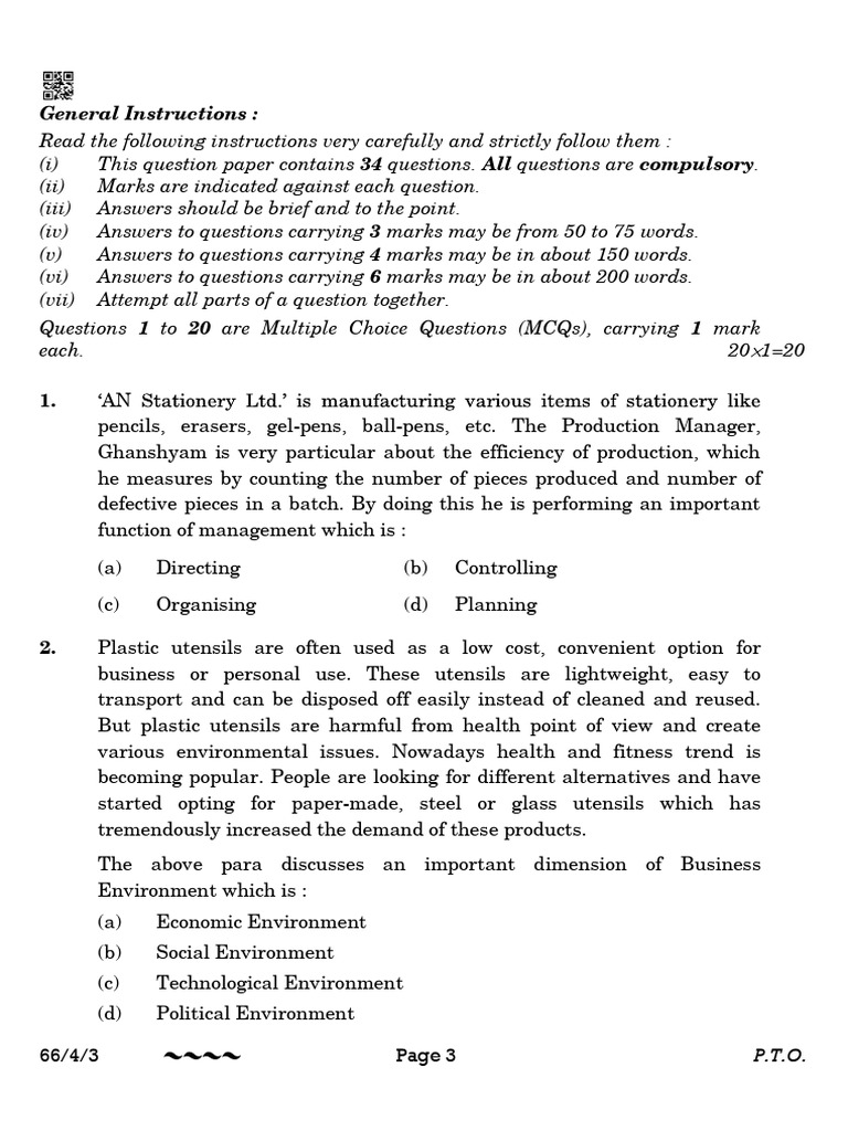 Class 12 business sample paper PDF Securities (Finance) Sales