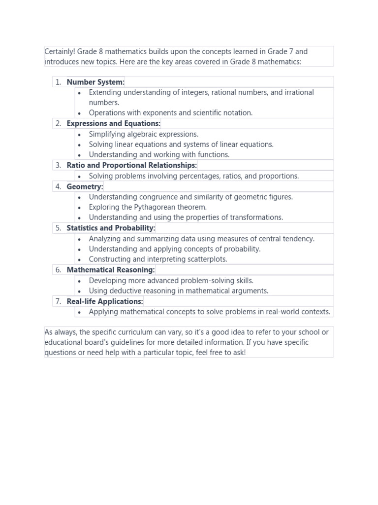 Maths For Grade 8 Pdf