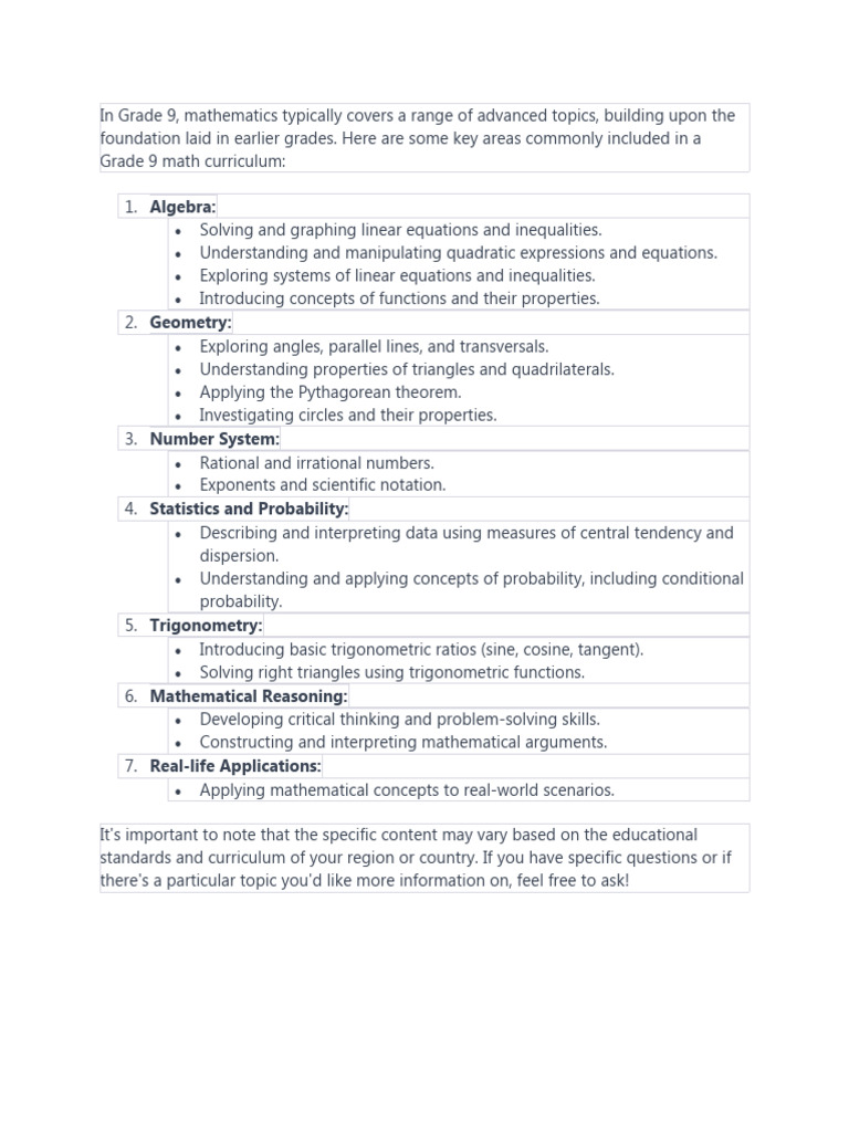 Maths for grade 9 pdf