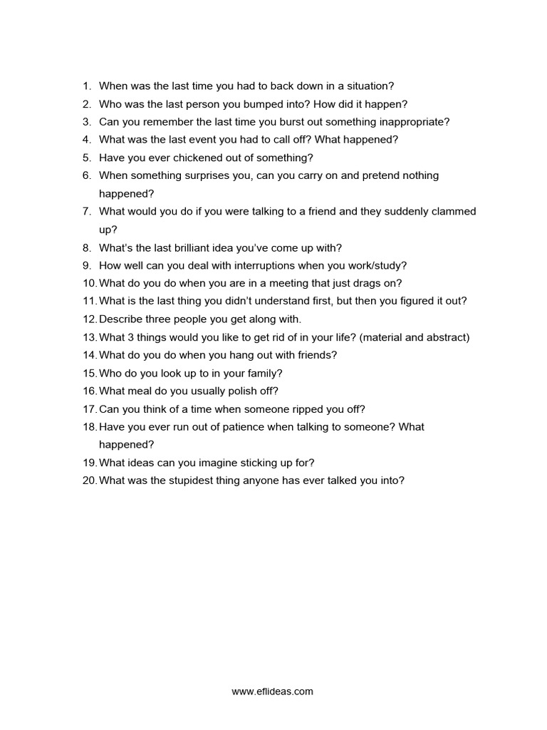 Phrasal Verbs Discussion Questions PDF