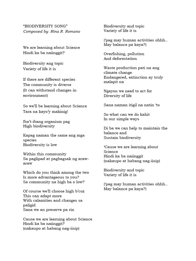 Biodiversity Song Pdf