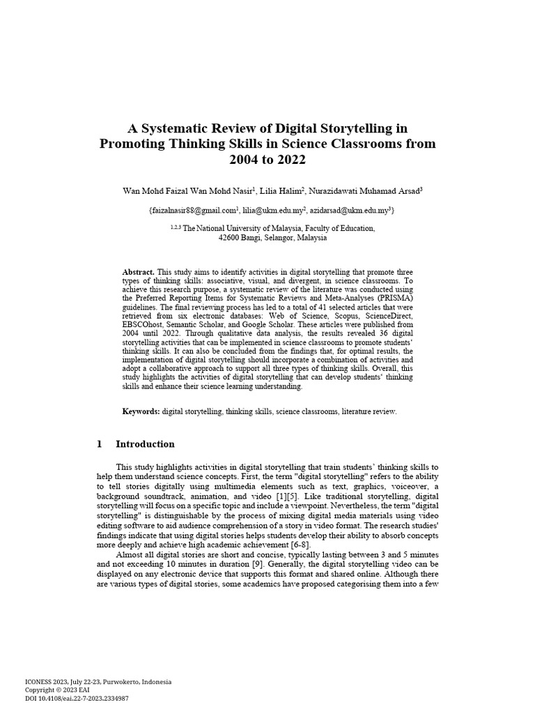 Nasir 2023 - A Systematic Review of Digital Storytelling in Promoting ...