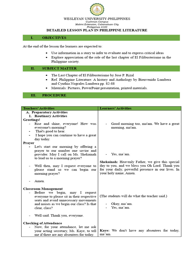 Detailed Lesson Plan in Philippine Literat | PDF | Language Arts ...