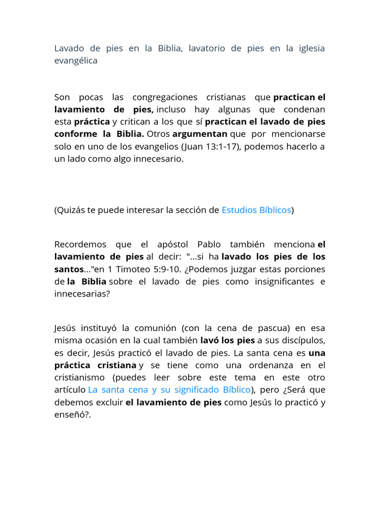 Lavado de Pies en La Biblia, Lavatorio de Pies en La Iglesia Evangélica