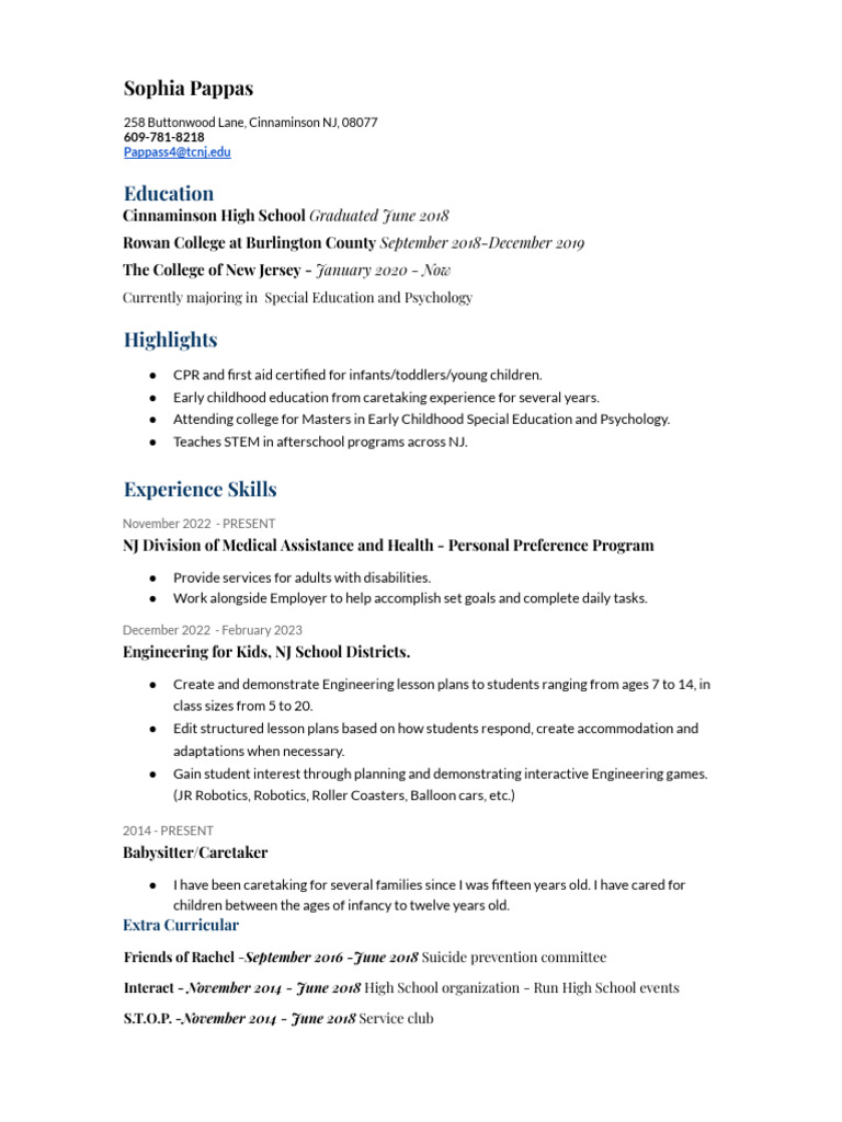 Sophia Pappas: Special Education Resume | PDF