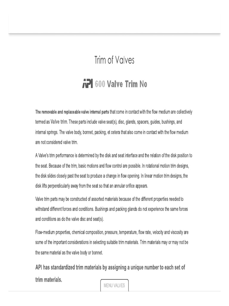 Trim Numbers of Valves API 600 PDF