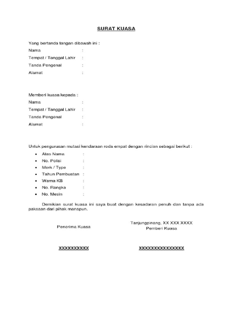 Surat kuasa mutasi motor | PDF