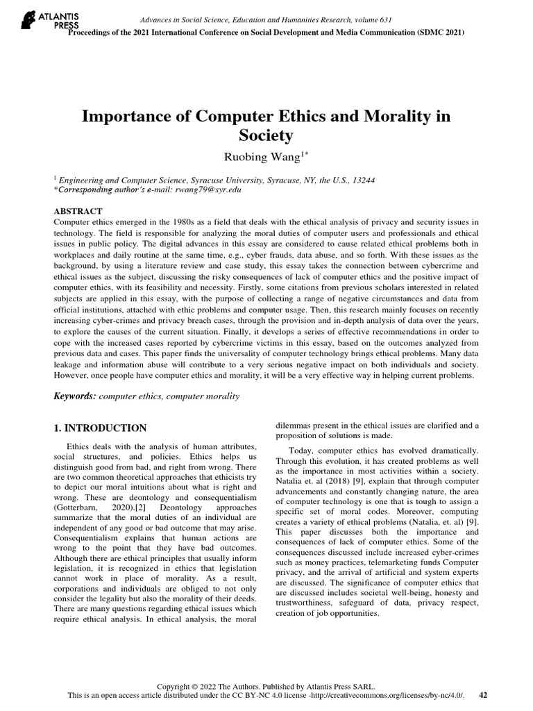 Importance of Computer Ethics and Morality in Society | PDF ...
