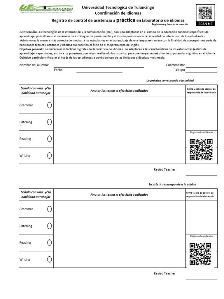 Formato de Laboratorio de Inglés 1 y 2 | PDF | Aprendizaje | Laboratorios