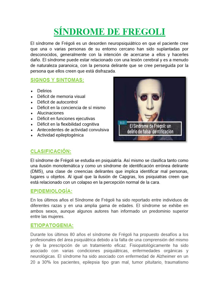 Síndrome de Frégoli: Delirio y Diagnóstico | PDF | Medicina CLINICA ...