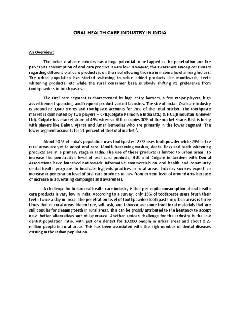 Oral Health Care Industry in India Download Free PDF Oral Hygiene