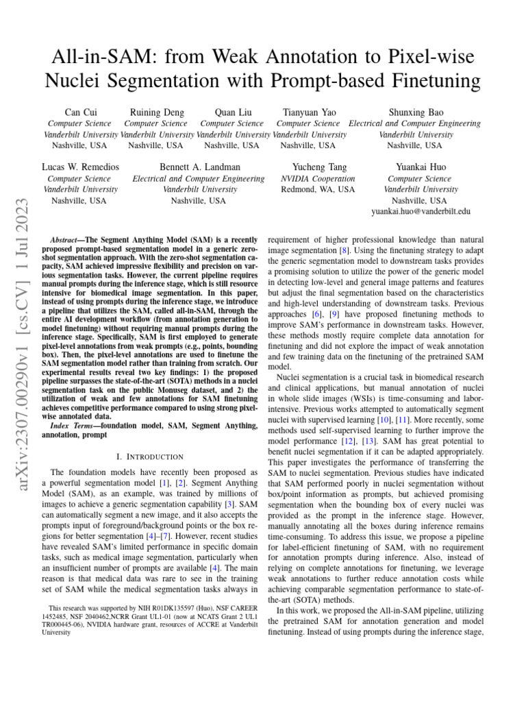 All-in-SAM: Efficient Nuclei Segmentation | PDF | Image Segmentation ...