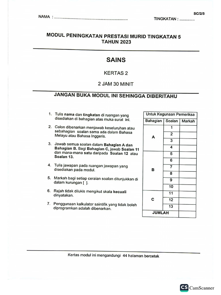 Sains K2 Trial SPM Kedah 2023 PDF