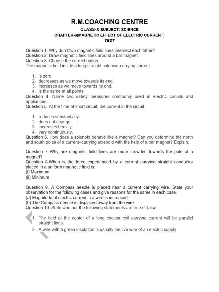 EFFECT OF ELECTRIC CURRENTtest PDF
