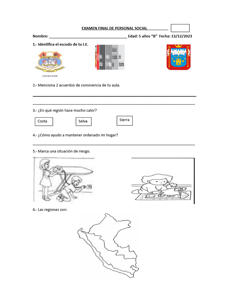 EXAMEN FINAL DE PERSONAL SOCIAL 5 años 2023 | PDF