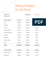 Free Printable Wedding Budget Worksheet Template A4
