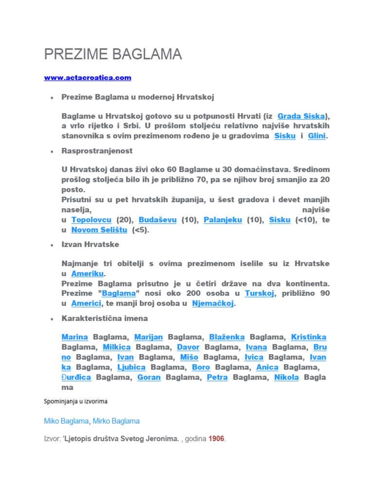 Prezime Baglama | PDF
