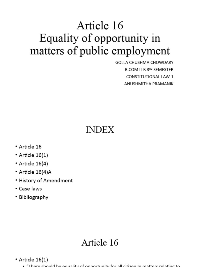 Article 16: Equality in Public Employment | PDF | Justice | Crime ...