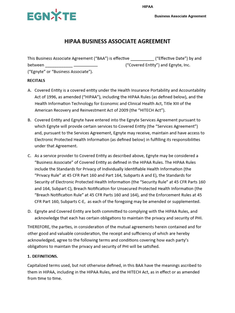 Egnyte Hipaa Business Associate Agreement PDF Health Insurance