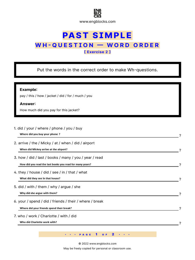 Wh-Question Word Order Exercises | PDF | Grammar | Linguistics