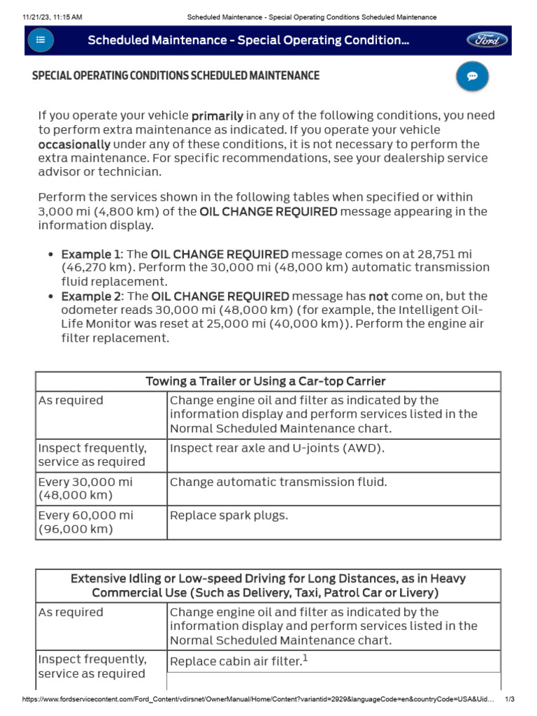Ford Escape 2014 Severe Maintenance PDF Motor Oil Truck