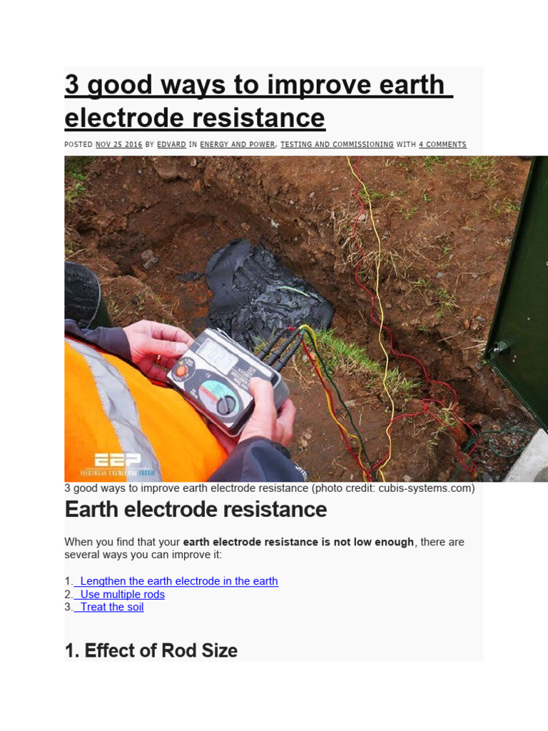 3 good ways to improve earth electrode resistance PDF Soil Earth