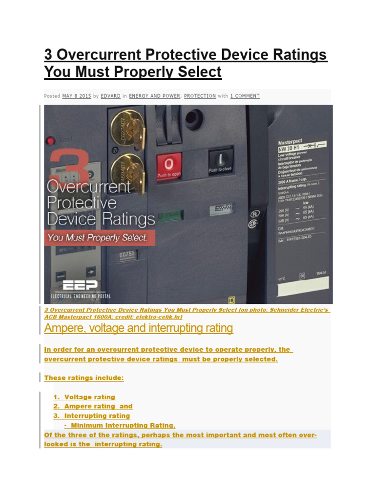 3 Overcurrent Protective Device Ratings | PDF | Fuse (Electrical ...