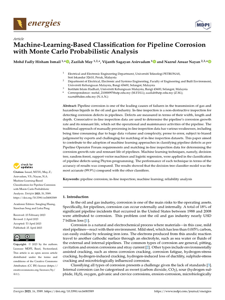 Machine-Learning-Based Classification For Pipeline Corrosion With Monte ...