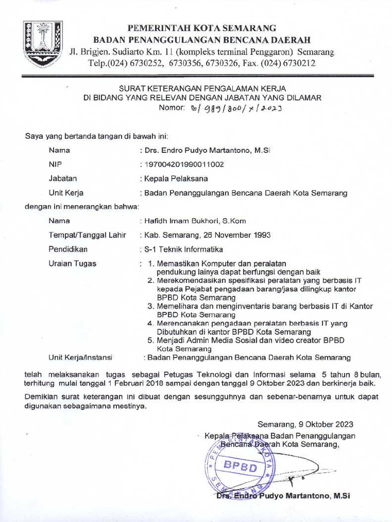 SURAT PENGALAMAN | PDF