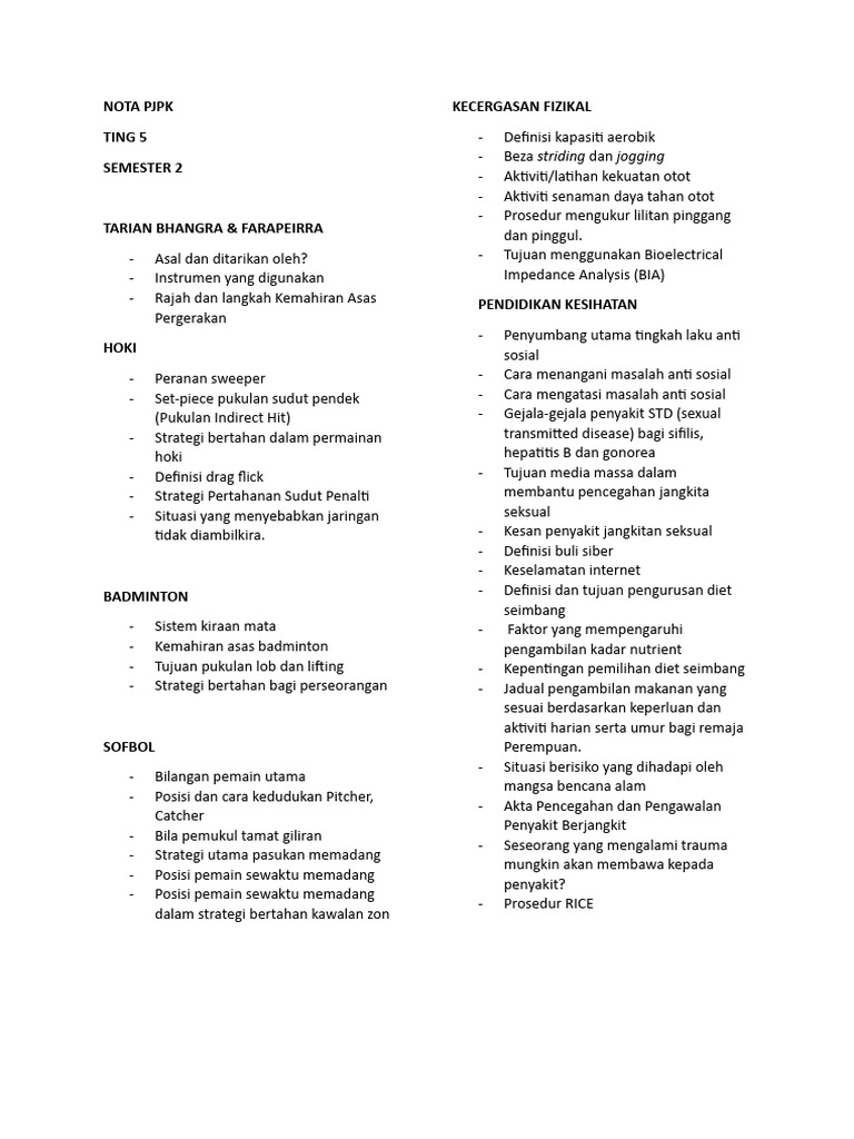 Nota PJPK Ting 5 Sem 2 2023 | PDF