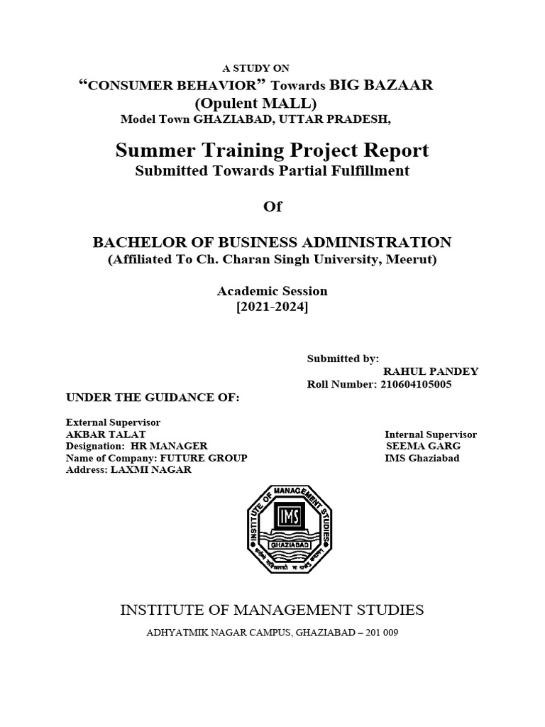 Consumer Behaviour Towards Big Bazaar PDF Consumer Behaviour Behavior