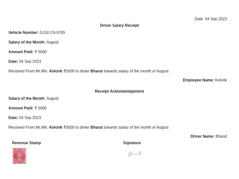 Driver Salary Template 2 PDF