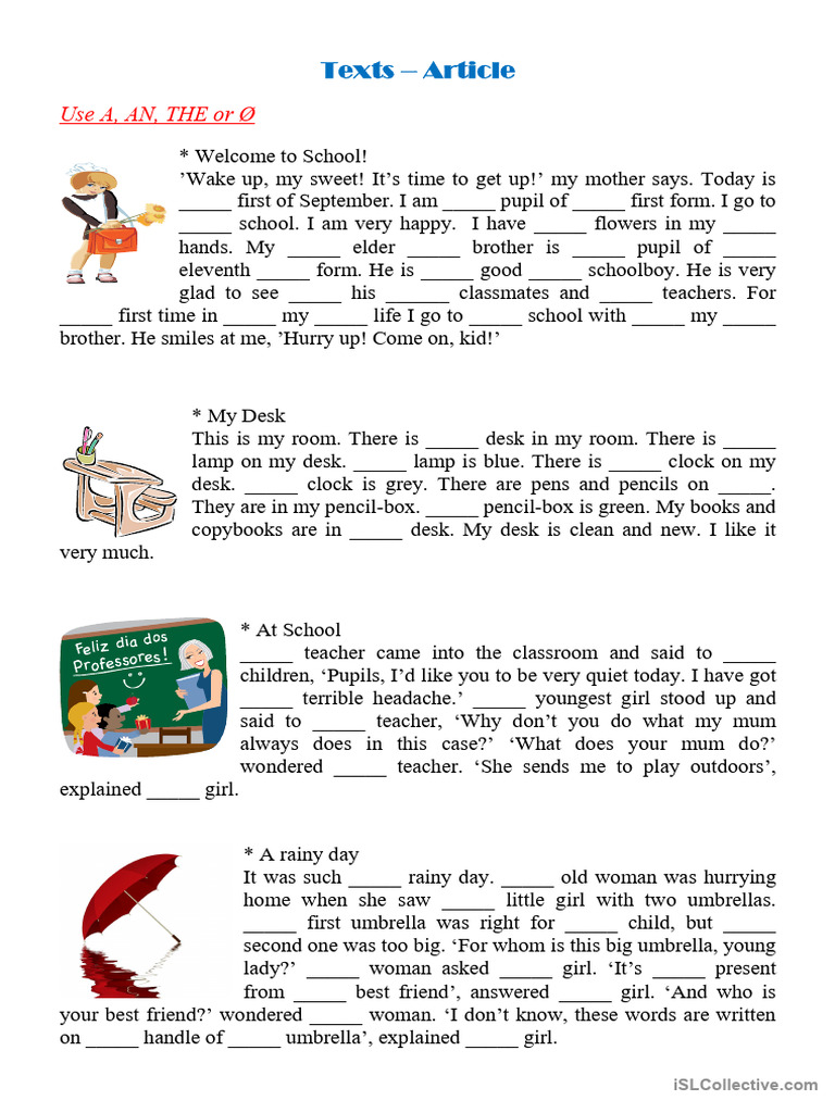 Article or zero article exercise pdf