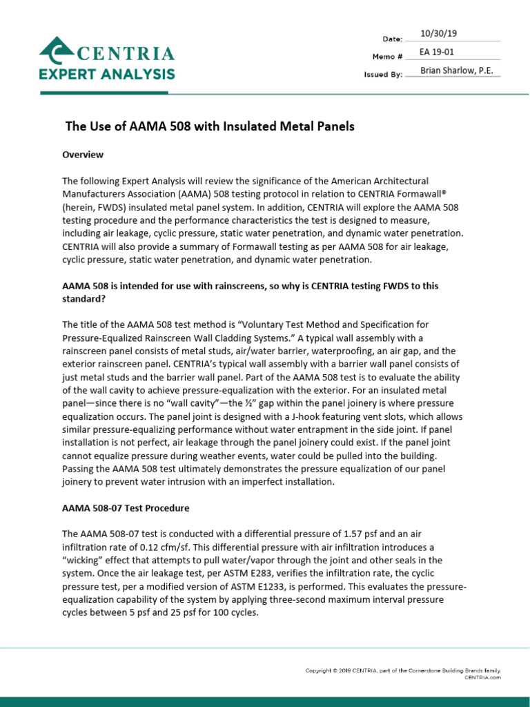 CENTRIA Expert Analysis - The Use of AAMA 508 With IMPs | PDF ...